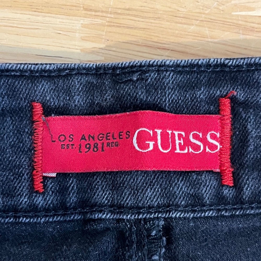 Guess Womens EMMA Skinny Jeans Faded Black Mid Rise Denim Iconic Logo Size 29 - Picture 12 of 16